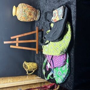 Lot of  5 Vera Bradley Quilted Handbag Set - Black, Green, Purple